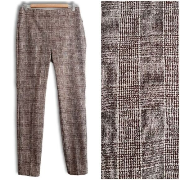 LAURÈL Plaid Pattern Stretch Dress Pants Brown & Cream Sz 6 - Picture 1 of 10